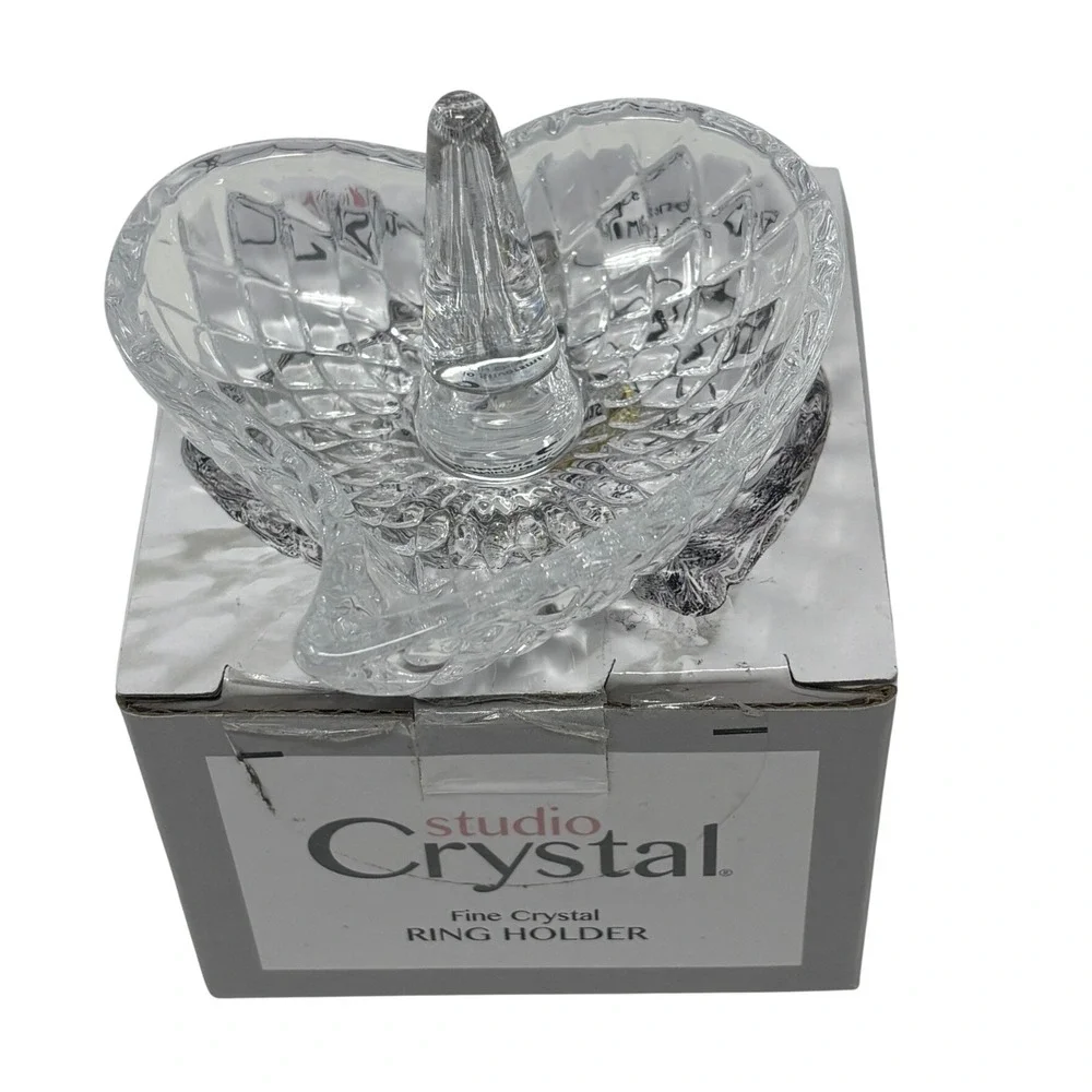 Studio Crystal Heart Ring Holder Fine Crystal Jewelry Dish Studio Silversmiths